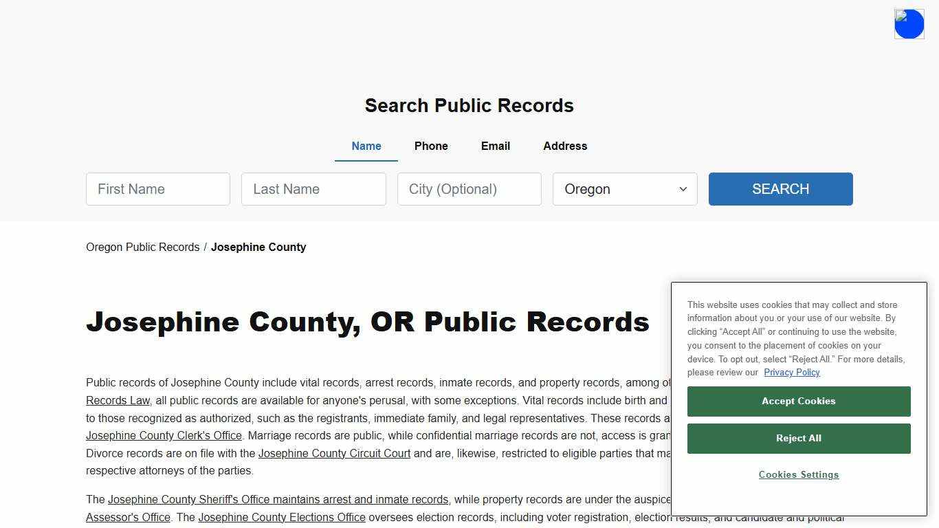 Josephine County, OR Public Court, Arrest and Inmate Records - ThePublicIndex